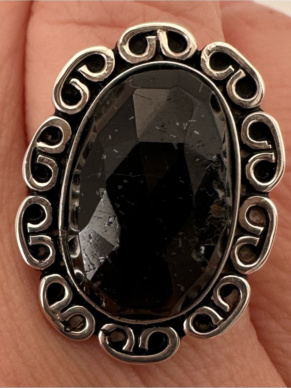 Sterling Silver 950 Black Stone Statement Ring - Women's Fashion